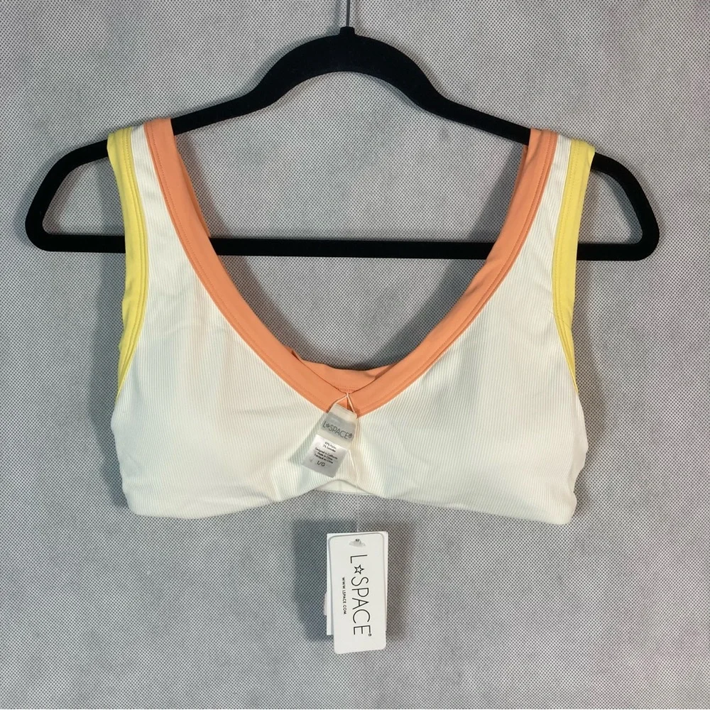 L*Space Ribbed Lala Bikini Top Cream Lemon Orange Large NWT Summer Swimwear NWT